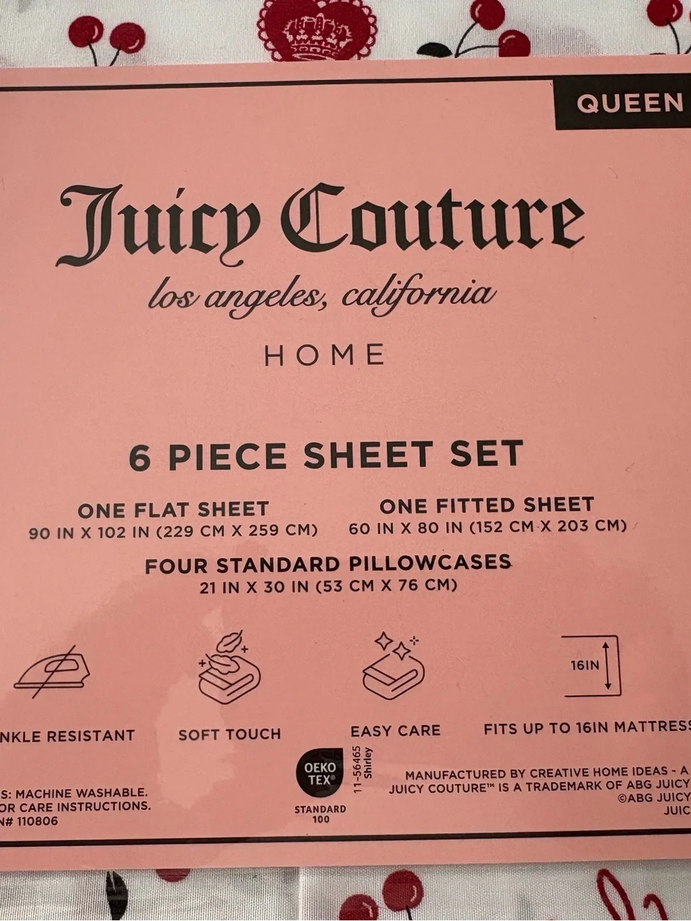 Juicy Couture Cherry Crown Heart 6PC Queen Sheet Set